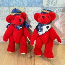 Pair Vintage Tiny Town Miniature Teddy Bears RUSS Jointed Plush, Red 3.5"