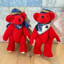 Pair Vintage Tiny Town Miniature Teddy Bears RUSS Jointed Plush, Red 3.5"