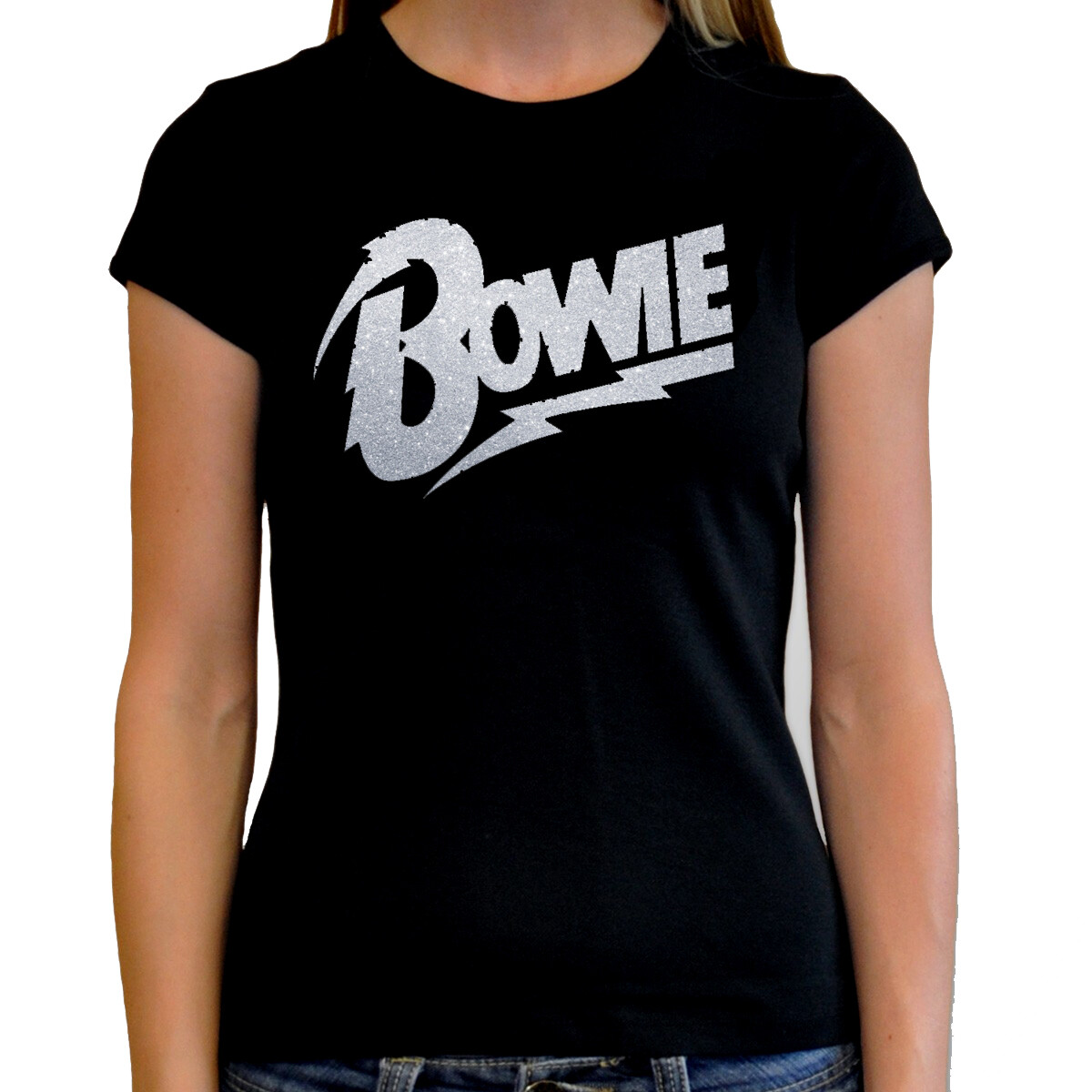 Camiseta chica mujer David Bowie t shirt women iconic rock plata silver