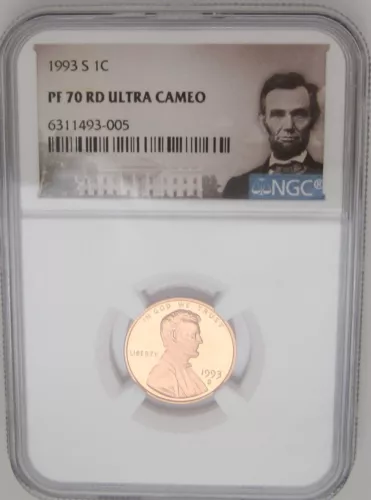 1993-S Lincoln Memorial Cent NGC PF70 RED ULTRA CAMEO -GRADED Gem PROOF &RED HOT