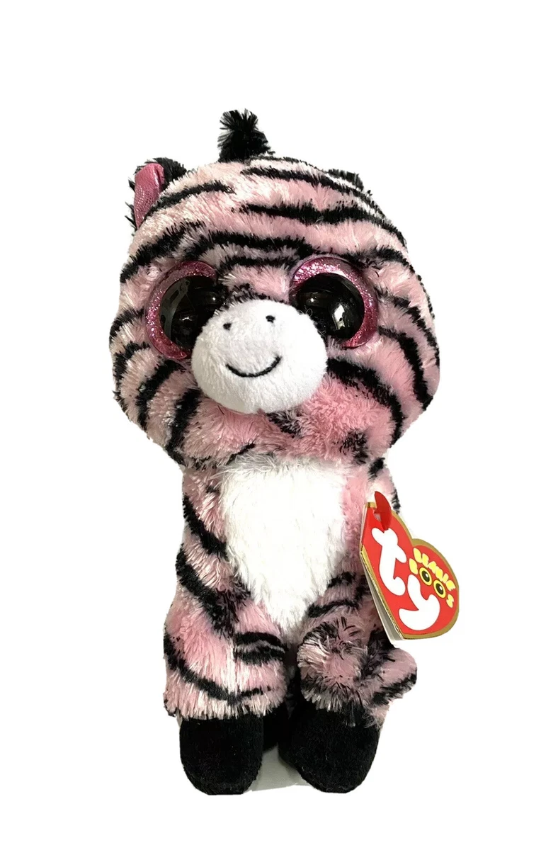 Ty Beanie Boos Zoey Big Eyes Pink Zebra Stuffed Animal Toy 6 2015 Retired  New