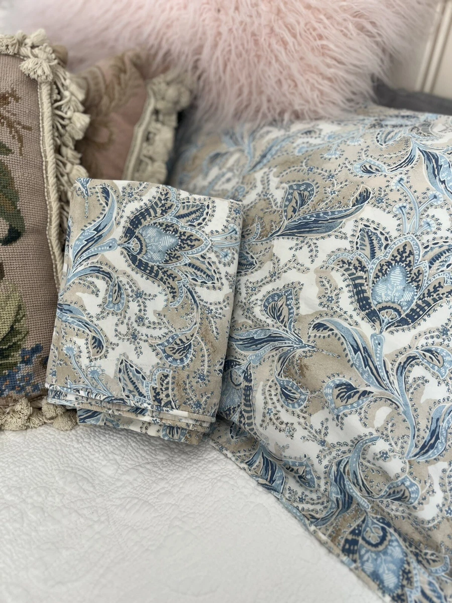 2 Ralph Lauren Analia Paisley blue tan Floral KING PILLOW SHAMS