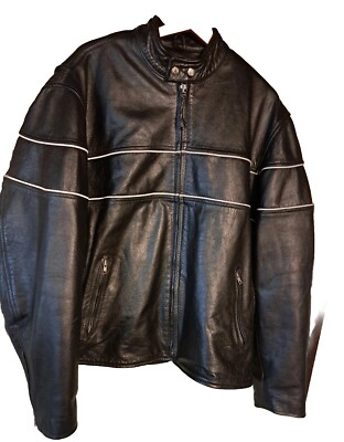 Mens Size XL Hudson Genuine Leather Black Biker Motorcycle Jacket w/Zip In  Liner