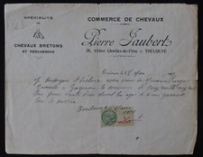 Facture 1931  TOULOUSE COMMERCE DE CHEVAUX BRETONS PIERRE FAUBERT  152