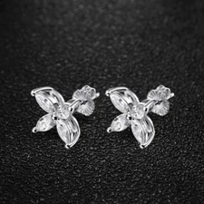 D Color Marquise Cut Moissanite Flower Stud Earrings Women 925 Sterling Silver