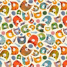 Feline Drive Fabric FUR-EVER FRIENDS Silly Kitty Ivory - Sold by the Yard