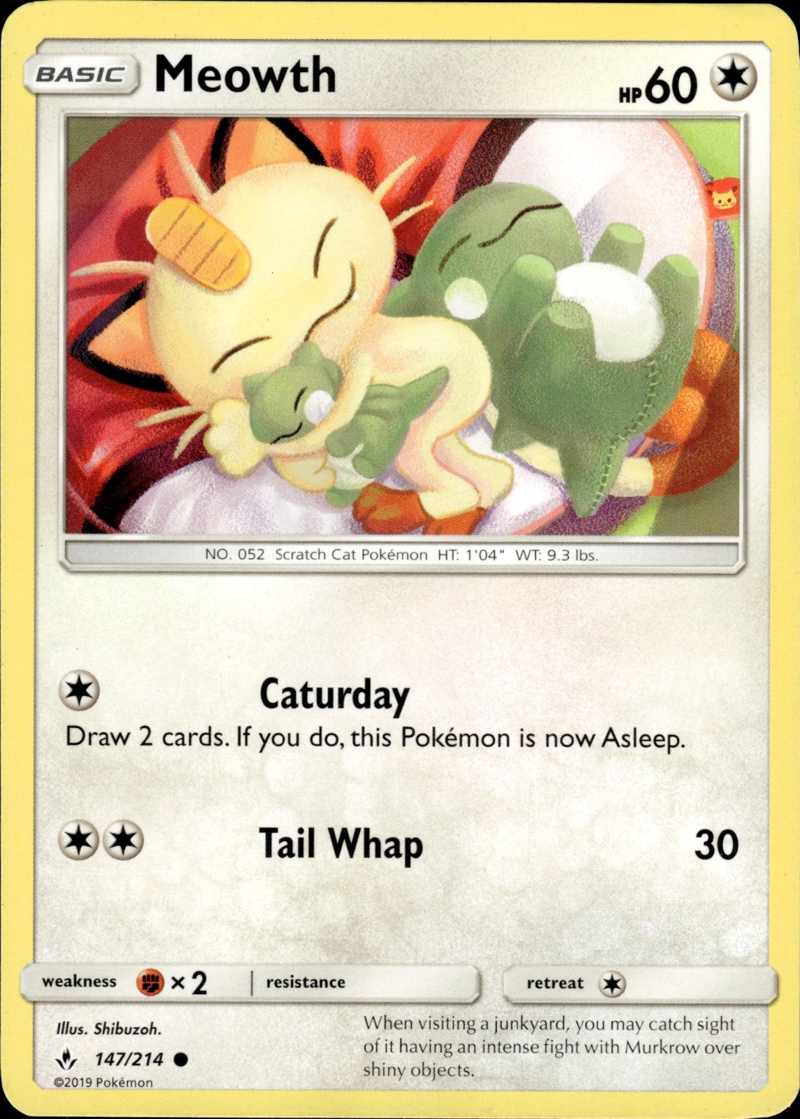 Pokemon TCG Card Meowth Colorless SM - Unbroken Bonds SM10 147/214 2019