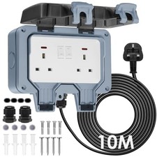 BSEED 10M Outdoor Double Socket IP66 Waterproof 13Amp Switched Power Cable