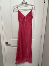 Urban Outfitters Rose Satin Slip Midi Dress With Lace Cutout in Pink Size Med
