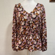 Nine West XL Long Sleeve Boho Peplum Carrier Blouse