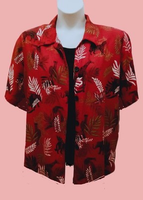 EUC Gloria Lance Woman Twofer Top-Red African Print, 1/2 Blk Tank-Women's Sz 2X