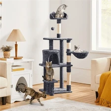 57″ Cat Tree Tower Activity Center with Basket & Condo & Scratching Post Gray US