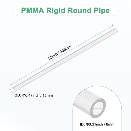 1Pcs 305mm Clear Rigid Acrylic Pipe, 8x12mm Plastic Round Tube Cooling System - Foto 3 di 7