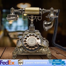 Vintage Gold Rotary Corded Desk Phone Antique-Style Landline Telephone