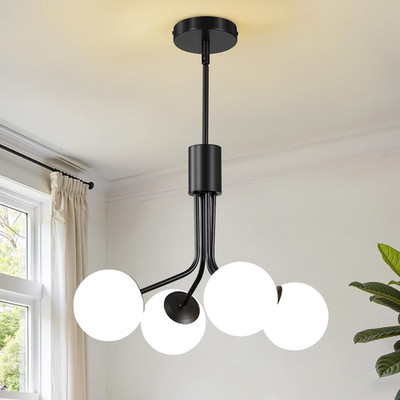 4-Light Black Sputnik Chandelier with Adjustable Height, Modern Black Globe Pend