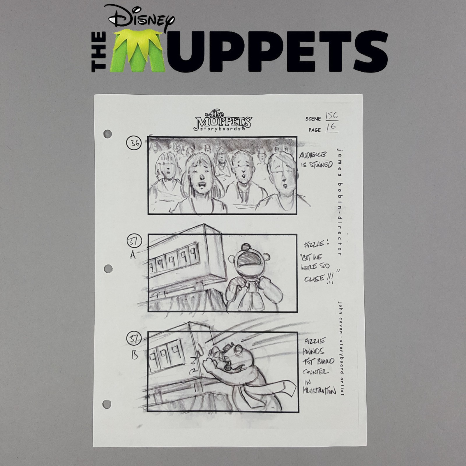 The Muppets (2011) - Production Used Storyboard, Fozzie Upset, Audience Stunned