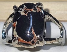 Black Septarian Or White Buffalo Stone Silvertone Ring Size 7.75 Pre Owned