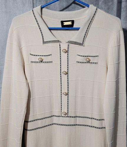 Vestido tejido manga larga Alexia Admor - crema - cuello blanco ~ talla XL