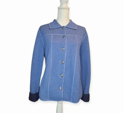 Vintage Icelandic Design 100% Wool Jacket Woman's Sz M Blue Button Winter Coat 