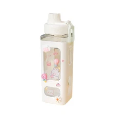 700ml/900ml Kawaii Shaker Water Bottle With Straw Sticker Cute BPA Free Plastic 