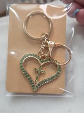 Green Heart Cross Rhinestone Keychain Bag Charm Purse Charm Accessories NEW
