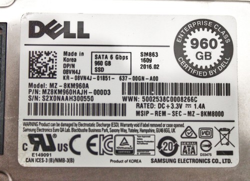 Dell 8VN4J 960GB SSD SATA 6G 1.8 MU MZ8KM960HAJH-000D3 / MZ-8KM960A - Afbeelding 2 van 7