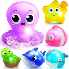 6 Packs Light Up Bath Toys for Kids Ages 1-3, Sea Animals Bathtub Toys for Ba...