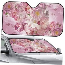 Front Window Car Sun Shade Windshield Medium Pink Flowers Butterflies Oil Paint
