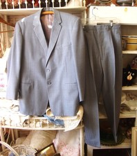 Vintage 1950's 2 Button Blue Gray Wool Striped Men's Suit/43" Chest