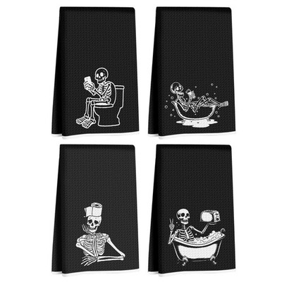 4 Pcs Funny Skeleton Hand Towel for Bathroom 14x24 Inch, Skull Halloween Kitc...