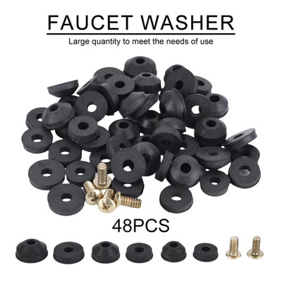 48PCS Plumbing Faucet Seal Washer ORing Rubber Faucet Washer Assortment with Scr
