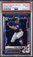 2021 BOWMAN CHROME SAPPHIRE ED PROSPECTS PURPLE #BCP189 PEDRO LEON 5/25 PSA 9