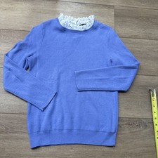 Ann Taylor Ruffled Neck Long Sleeve Periwinkle Sweater Cottagecore Balletcore XS