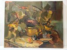 Vintage Impressionist Painting Still Life Beverly Hicks Listed Modernist Oil 30”
