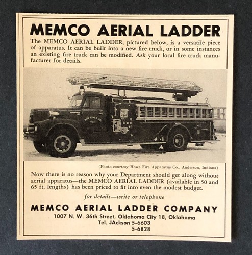 1956 Memco Firetruck Ladder Advertisement Real Photo Indiana Truck Vtg Print AD