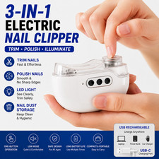 3-in-1 Electric Nail Clipper USB Rechargeable Automatic Nail Trimmer with LED
