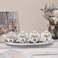 Candle Holder Set with Wooden Tray, Tealight Holders Vintage Candlestick Holder