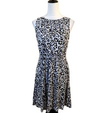 Loft Ann Taylor Womens Medium Dress Gray Cotton Floral Print Sleeveless Belted