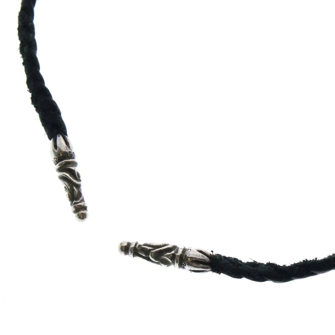 CHROME HEARTS Collana Cuori Cromati LRG Pelle Treccia Lama Grande Pergamena Nero Argento Usata ce