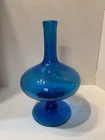 BLENKO GLASS FOOTED DECANTER BLUE MID-CENTURY MODERN 12" TALL