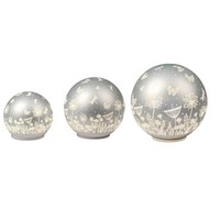 3Er Set Led Kugellampen Blumenwiese Silber 12 + 15 + 20Cm Mit Timer Formano F26