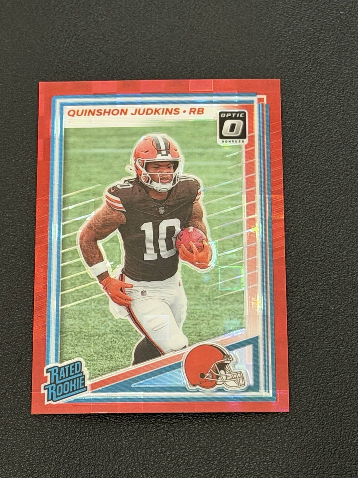 2025 Donruss - Rated Rookie Quinshon Judkins #330 Optic Preview Red Pandora (RC)
