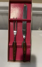 VTG MODE DANISH REGENT SHEFFIELD 2-PC CARVING SET STAINLESS WOOD HANDLES w/BOX