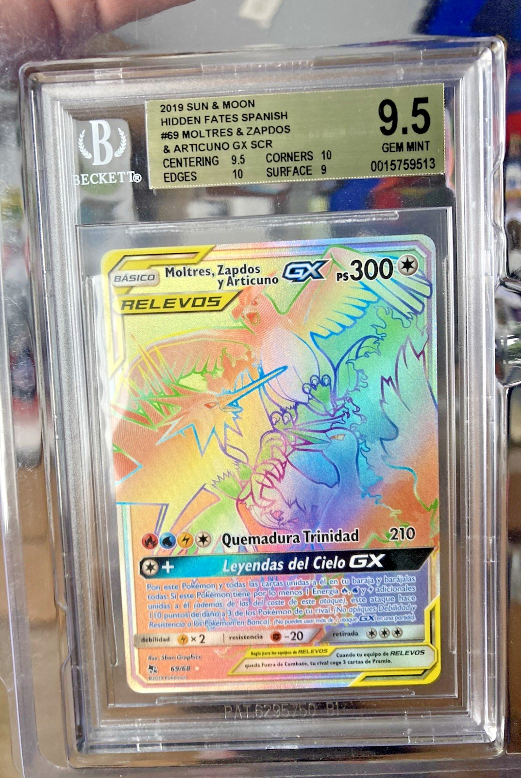 ~ESP~ SPANISH BGS 9.5 Moltres Zapdos Articuno GX 69/68 Hidden Fates Pokemon Card