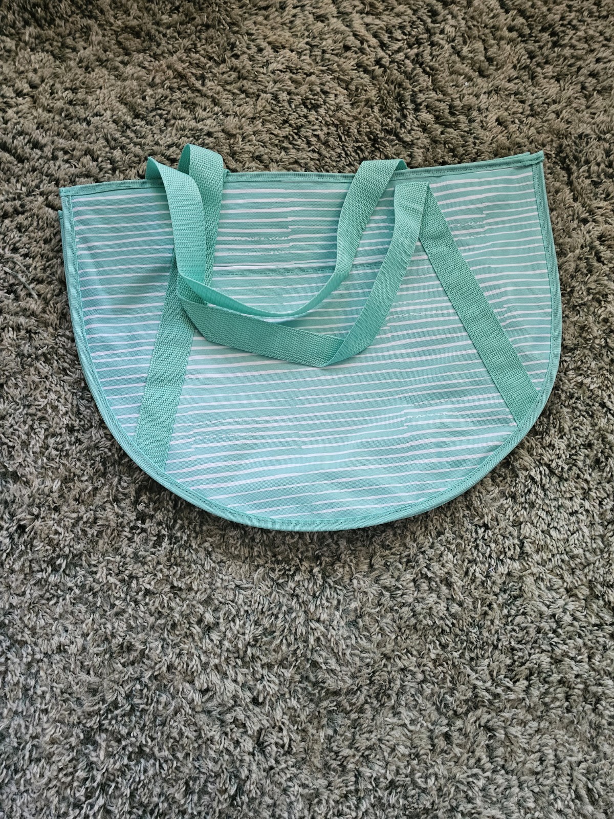 Thirty-One Round Utility Tote Bag, Mint Green & White Striped