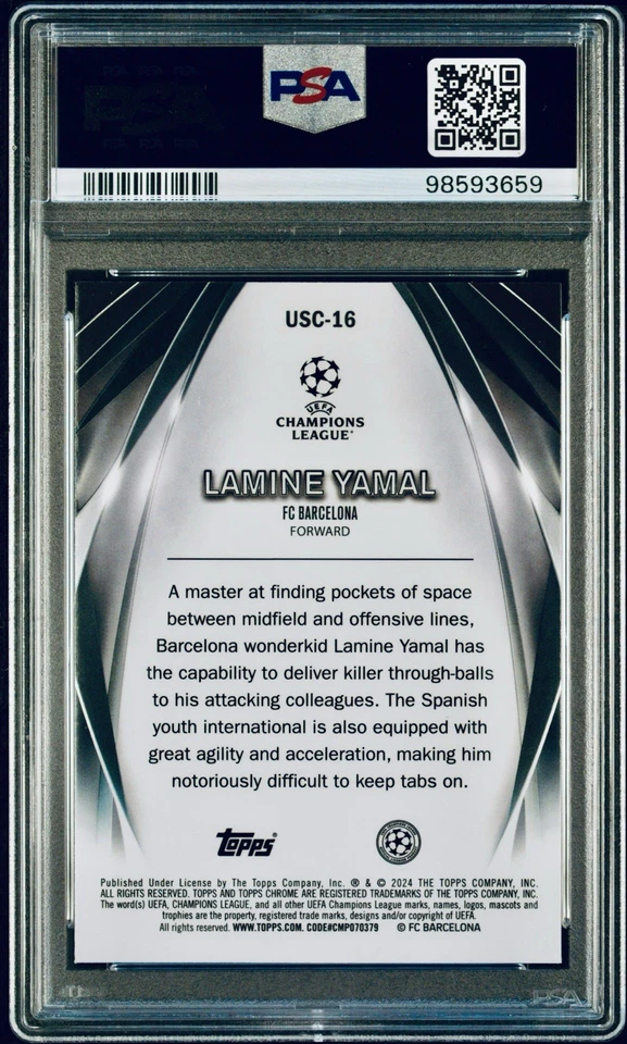 💥💥2023-24 TOPPS UEFA CLUB ULTIMATE STAGE CHROME LAMINE YAMAL PSA 10💎 - Image 2 of 3