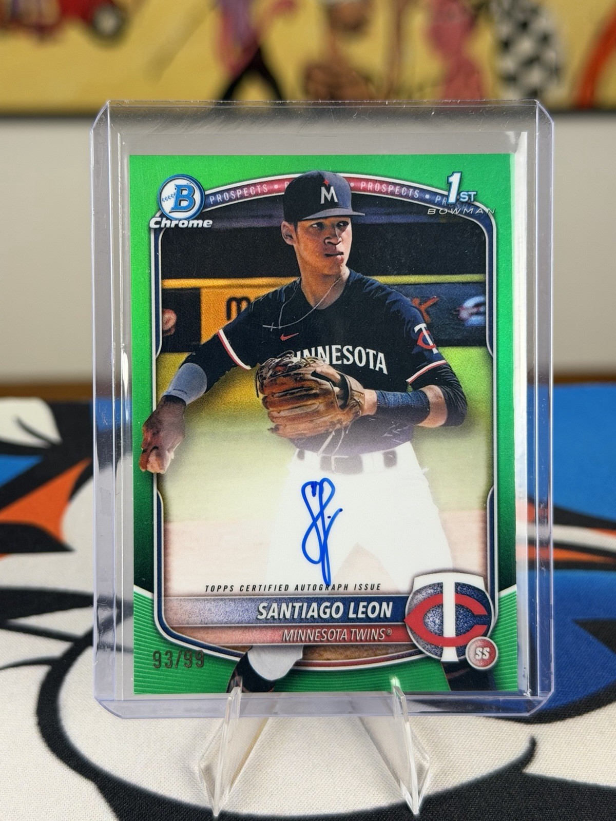 Santiago Leon 2025 Bowman Chrome True Green Refractor Auto /99 1st Bowman Twins