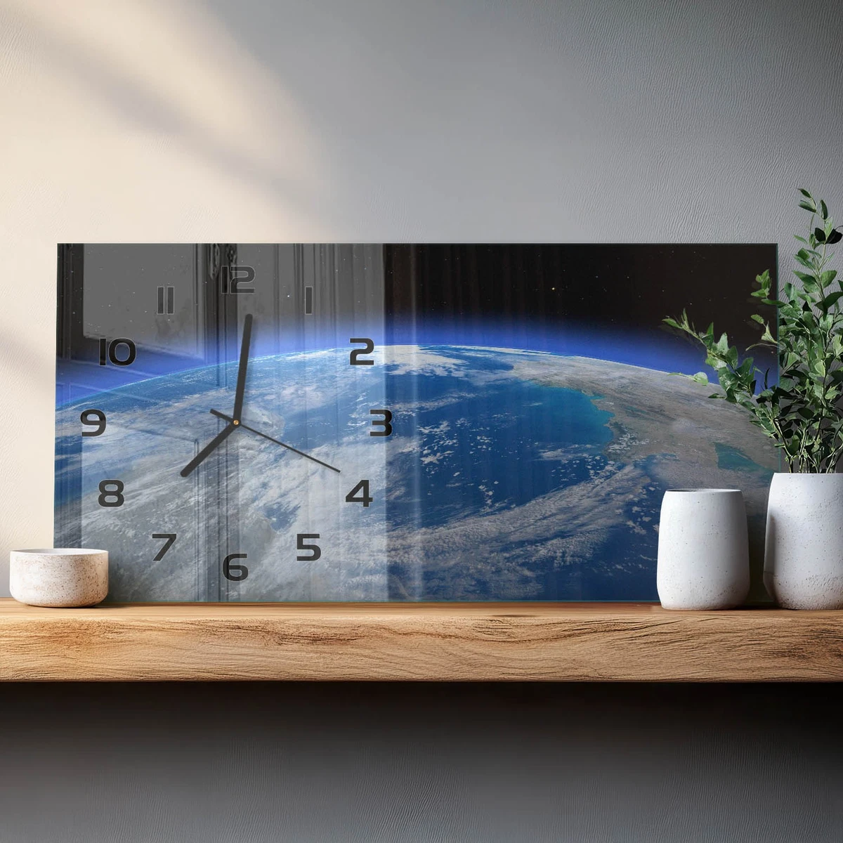 Reloj de Pared Rectangular Vidrio Templado Premium Planeta Tierra 60x30 cm