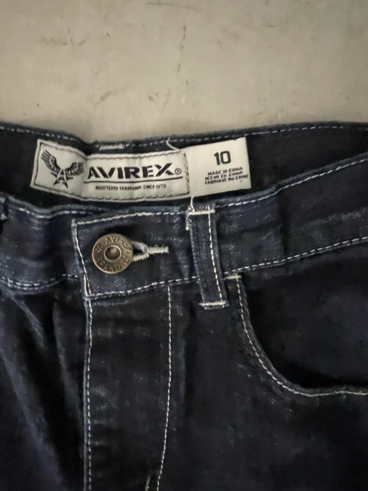Pantalones de mezclilla vintage juveniles Avirex bordados con calavera talla 10 Y2k Foto 3 de 4