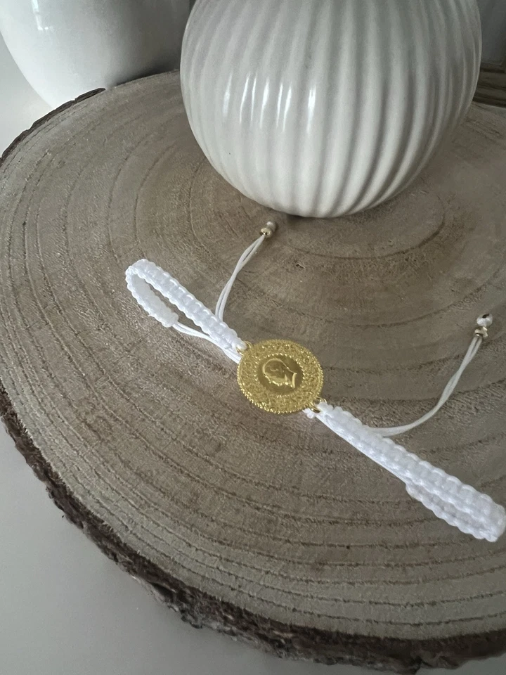 Ceyrek Bileklik|Armband| vergoldet|Altin Kaplama-Atatürk Münze|Makramee Weiß - Bild 4 von 4